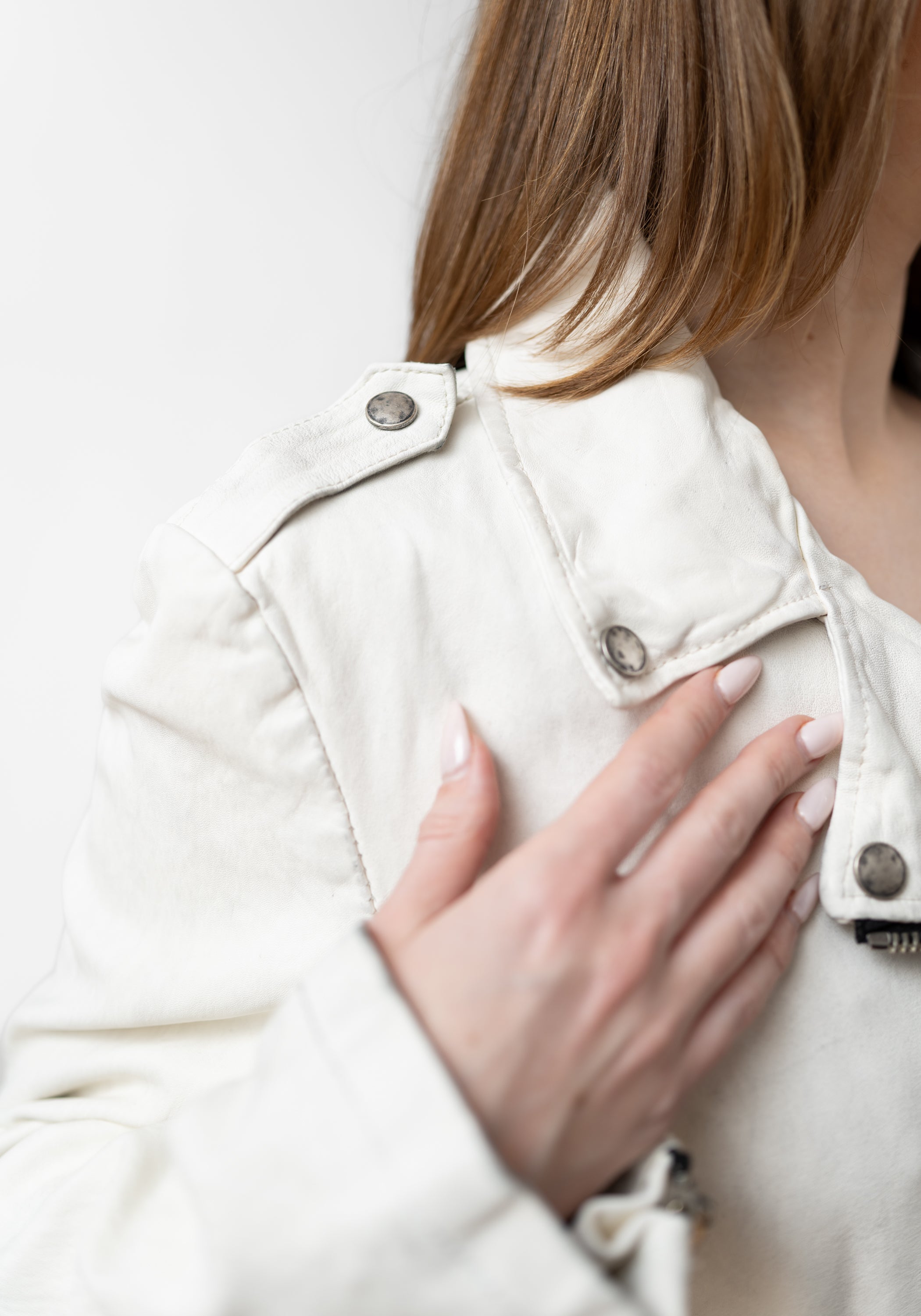 Distressed Off White Leather Biker Jacket
