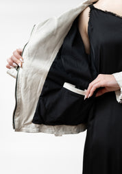 Distressed Off White Leather Biker Jacket