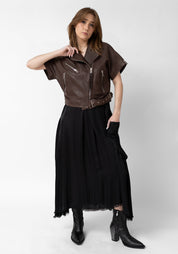 Cropped Dark Brown Leather Biker Jacket - December Thieves