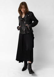 Washed Black Leather Biker Jacket