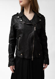 Washed Black Leather Biker Jacket