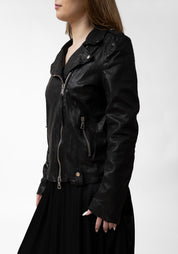 Washed Black Leather Biker Jacket