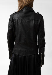 Washed Black Leather Biker Jacket