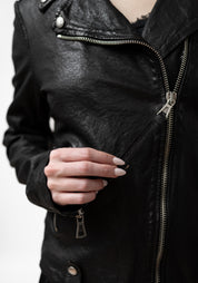 Washed Black Leather Biker Jacket
