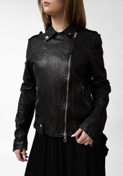 Washed Black Leather Biker Jacket