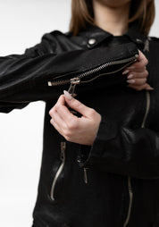 Washed Black Leather Biker Jacket