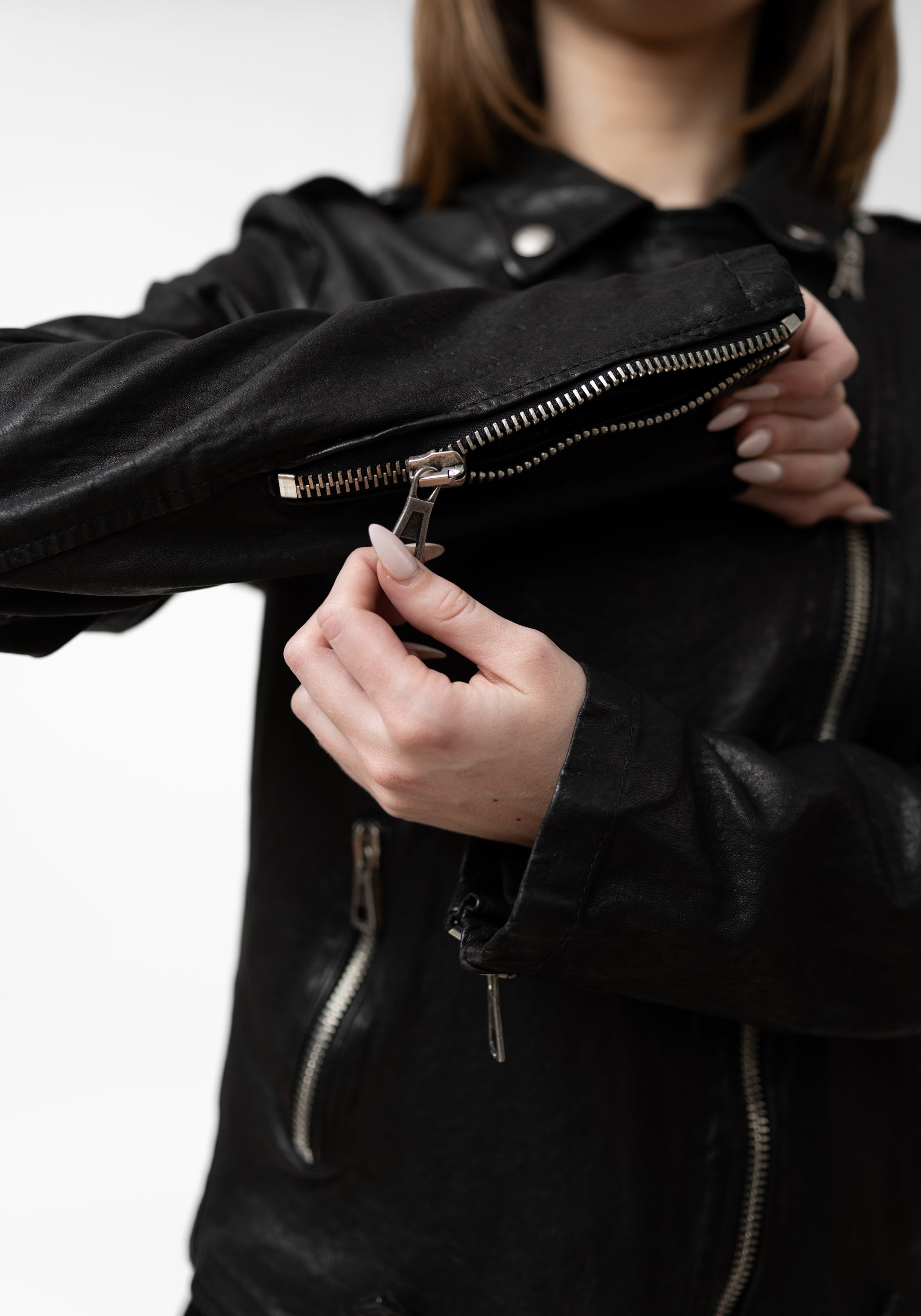 Washed Black Leather Biker Jacket
