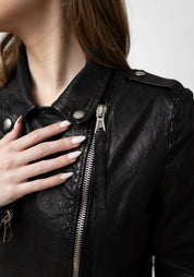 Washed Black Leather Biker Jacket