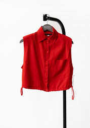 Sleeveless Cropped Drawstring Detail Blouse in RED, WHITE or COAL