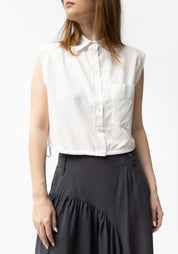 Sleeveless Cropped Drawstring Detail Blouse in RED, WHITE or COAL