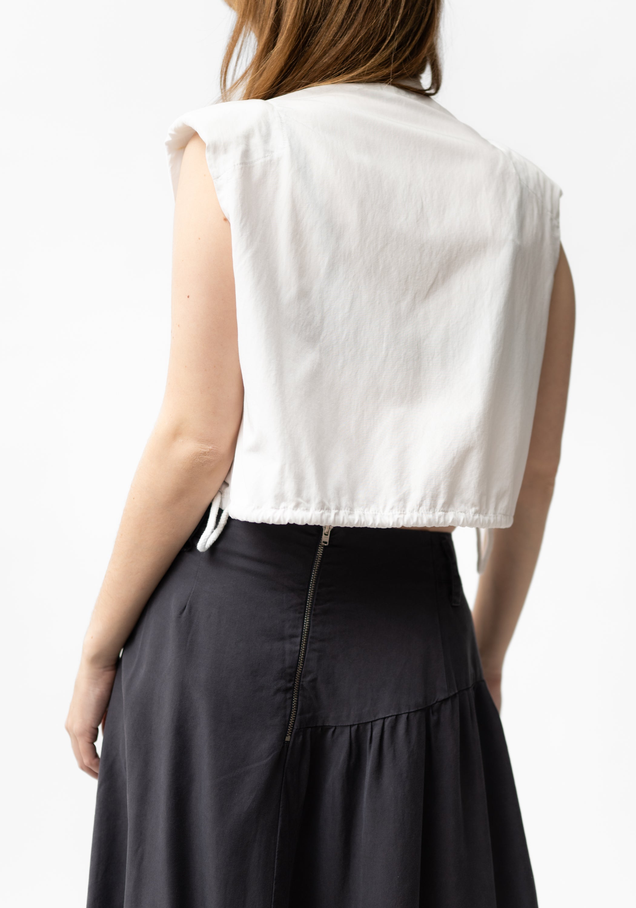 Sleeveless Cropped Drawstring Detail Blouse in RED, WHITE or COAL