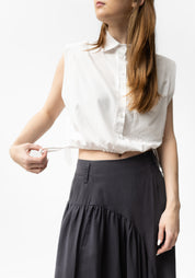 Sleeveless Cropped Drawstring Detail Blouse in RED, WHITE or COAL