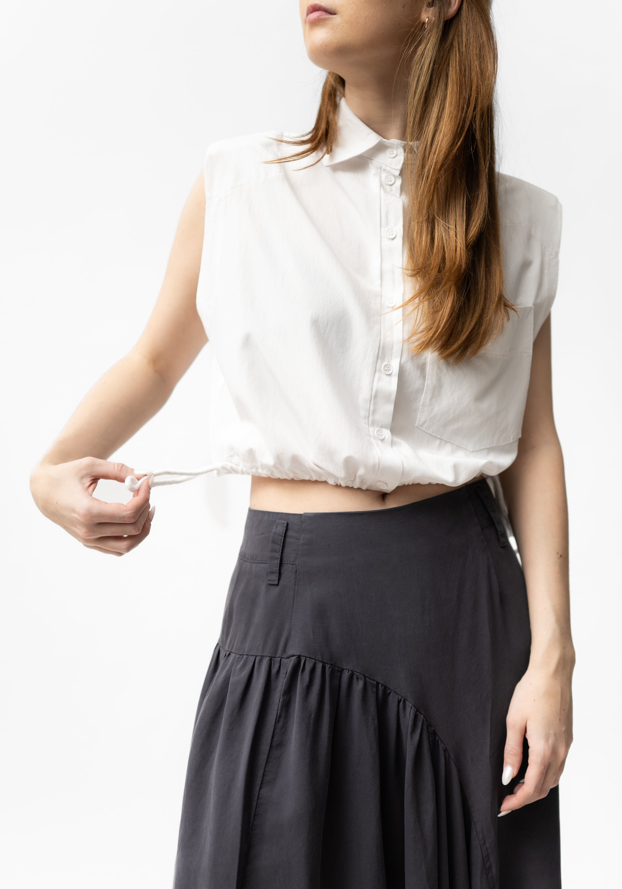 Sleeveless Cropped Drawstring Detail Blouse in RED, WHITE or COAL