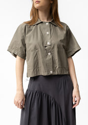 Coated Cropped Drawstring Detail Blouse in COBALT, TOAST or BLACK