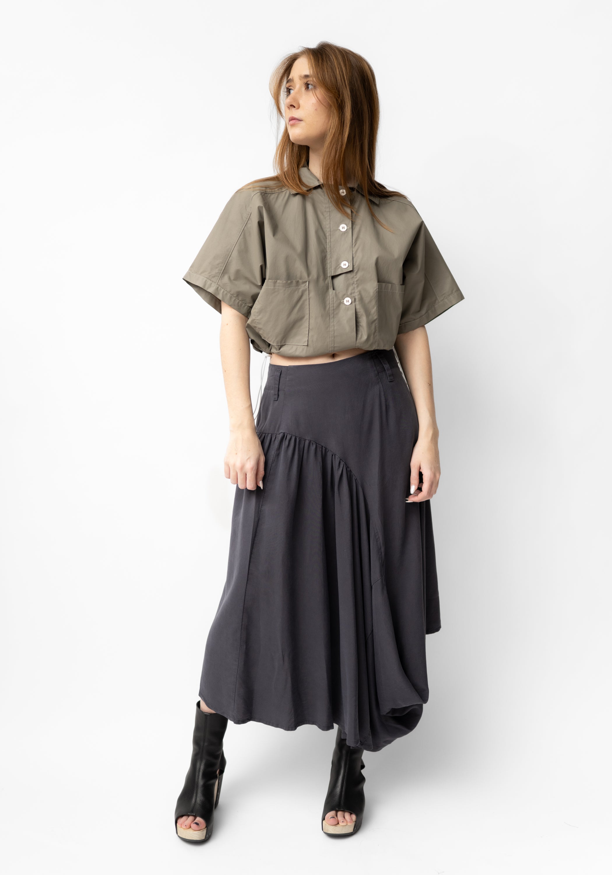 Gathered Side Drape Detail Skirt in INK, STONE and BLACK
