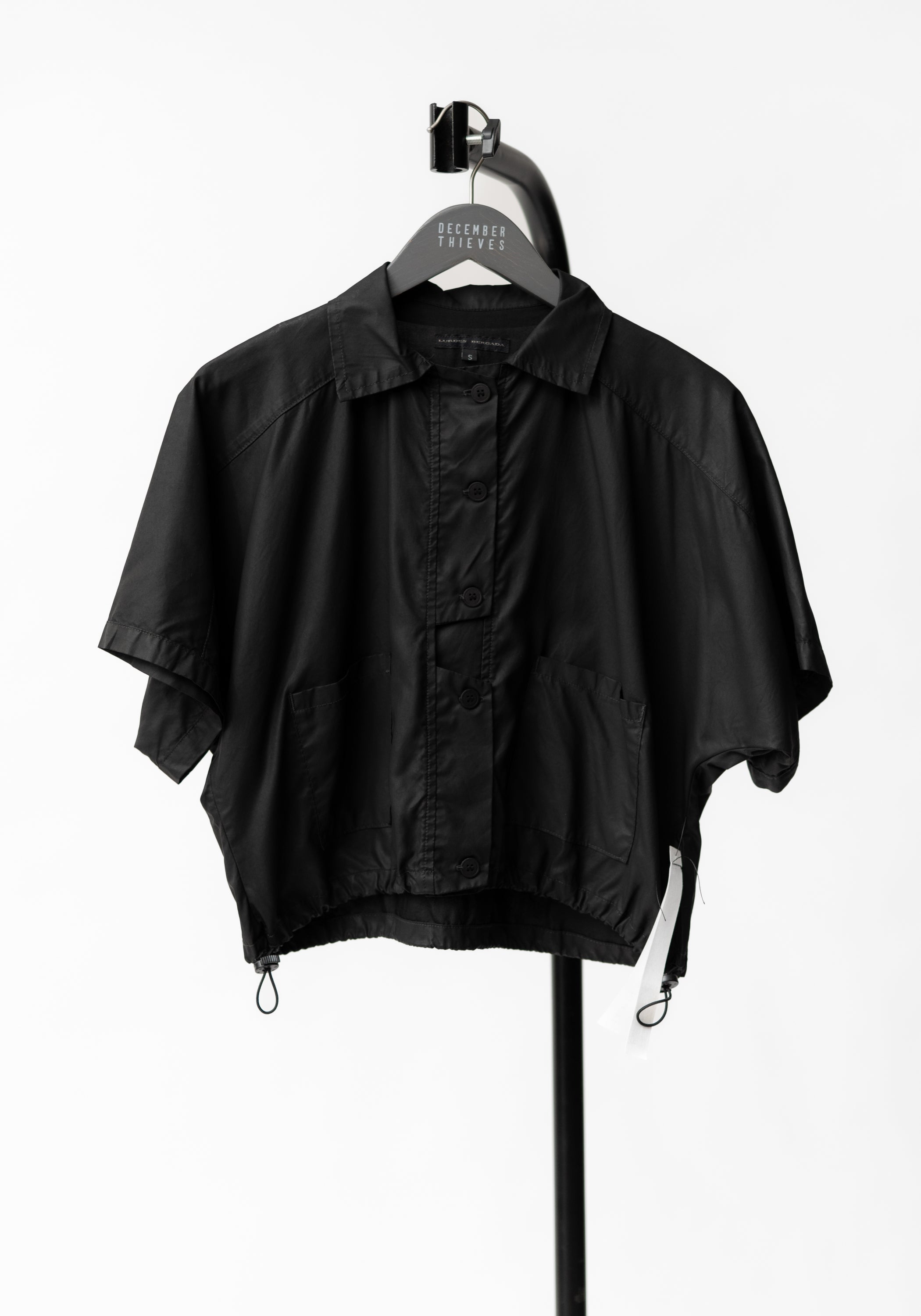 Coated Cropped Drawstring Detail Blouse in COBALT, TOAST or BLACK