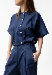 Coated Cropped Drawstring Detail Blouse in COBALT, TOAST or BLACK