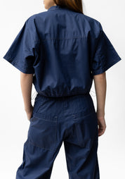 Coated Cropped Drawstring Detail Blouse in COBALT, TOAST or BLACK