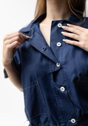 Coated Cropped Drawstring Detail Blouse in COBALT, TOAST or BLACK