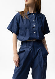 Coated Cropped Drawstring Detail Blouse in COBALT, TOAST or BLACK