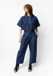 Coated Cropped Drawstring Detail Blouse in COBALT, TOAST or BLACK