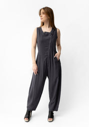 Asymmetric Neck Zip Front Sleeveless Jumpsuit in BLACK or INK
