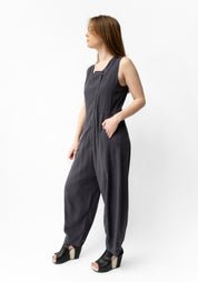 Asymmetric Neck Zip Front Sleeveless Jumpsuit in BLACK or INK