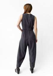 Asymmetric Neck Zip Front Sleeveless Jumpsuit in BLACK or INK