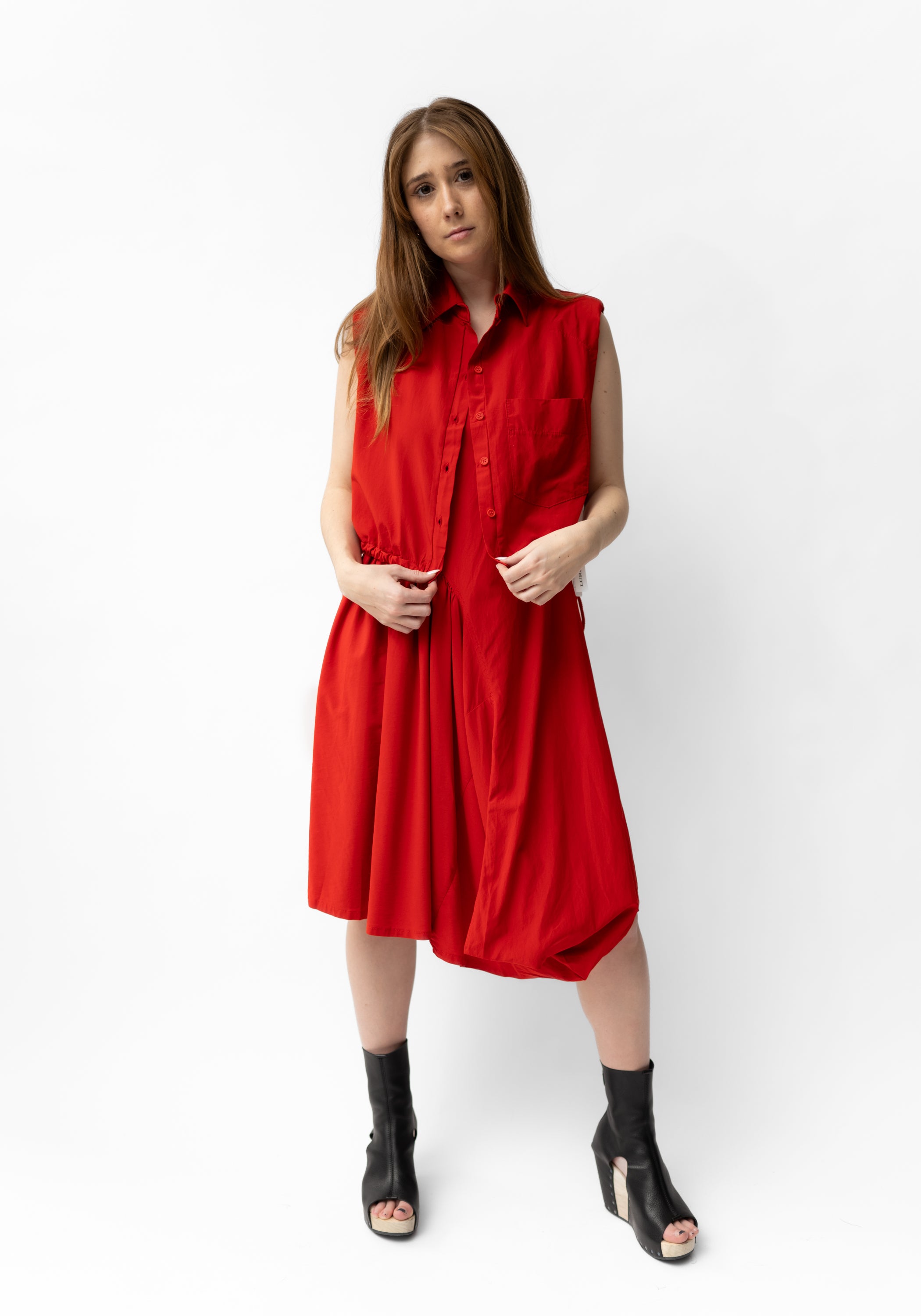 Sleeveless Cropped Drawstring Detail Blouse in RED, WHITE or COAL