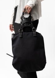 Uto Black Canvas and Leather Harness Backpack/Shoulder Bag