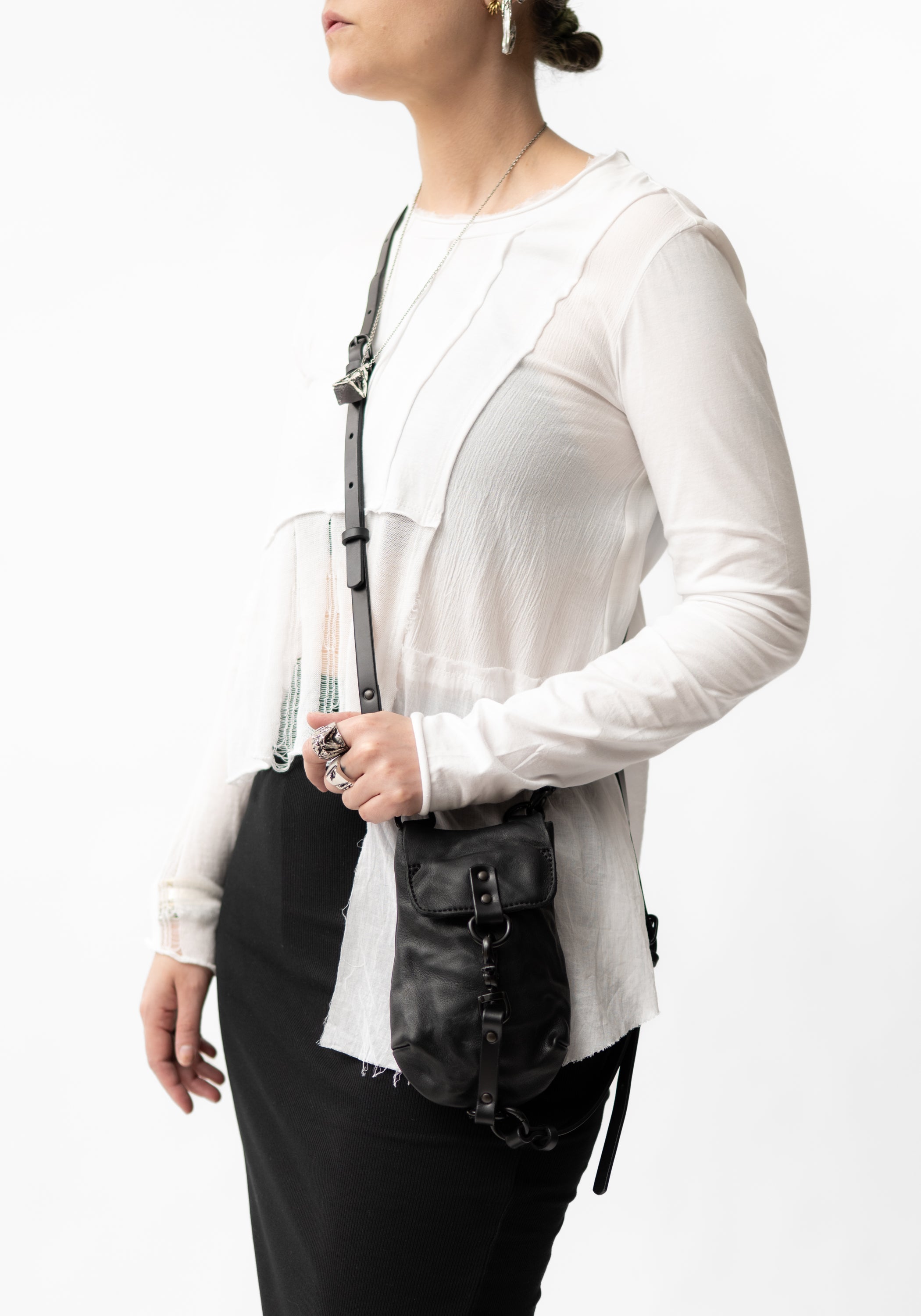 Eze Black Leather Crossbody/Belt Phone Bag