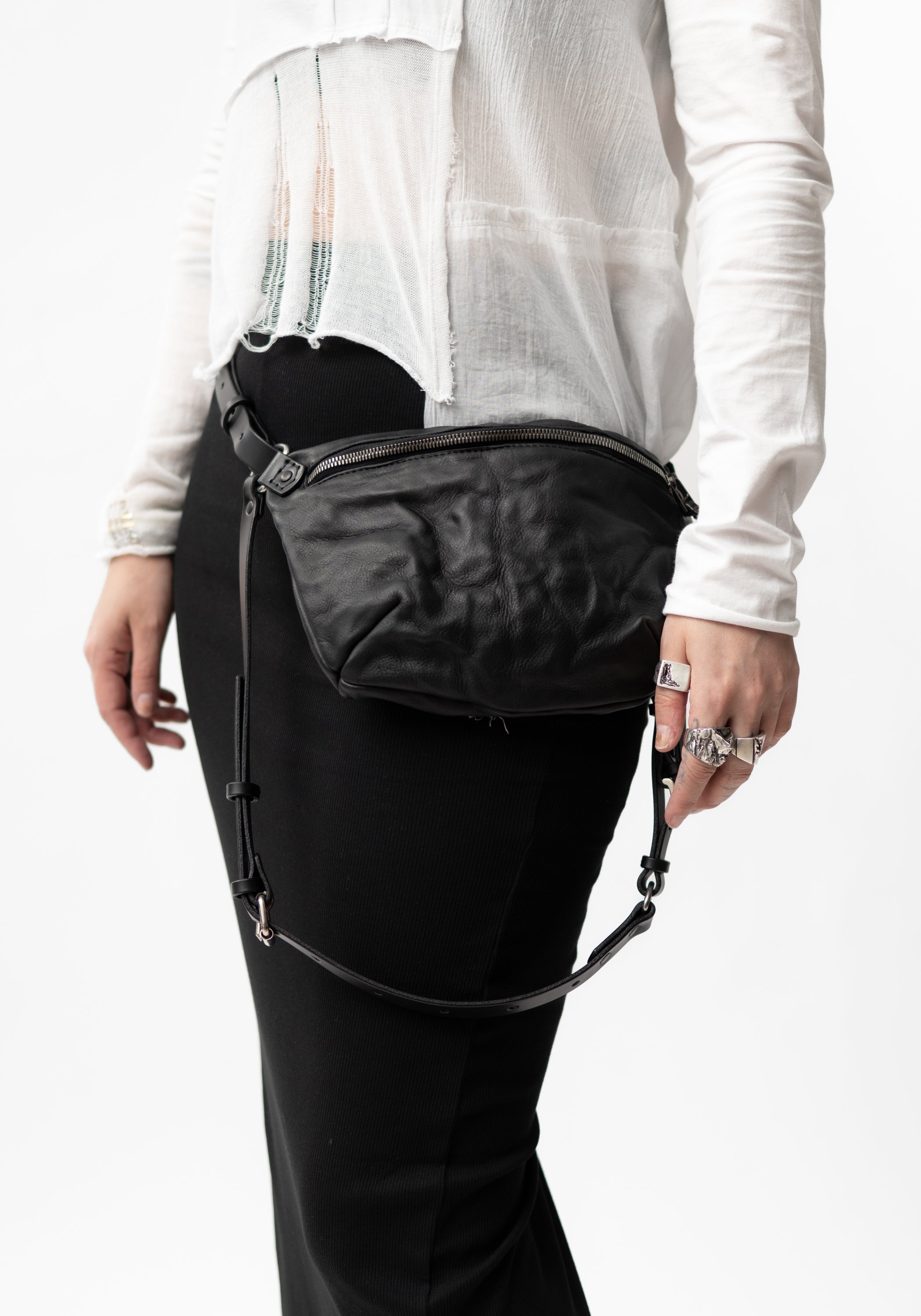 Tamiko Black Leather Crossbody/Belt Bag