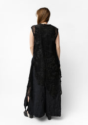 Hubert Sleeveless Draped Laser Cut Leather Sides Crinkle Texture Maxi Dress