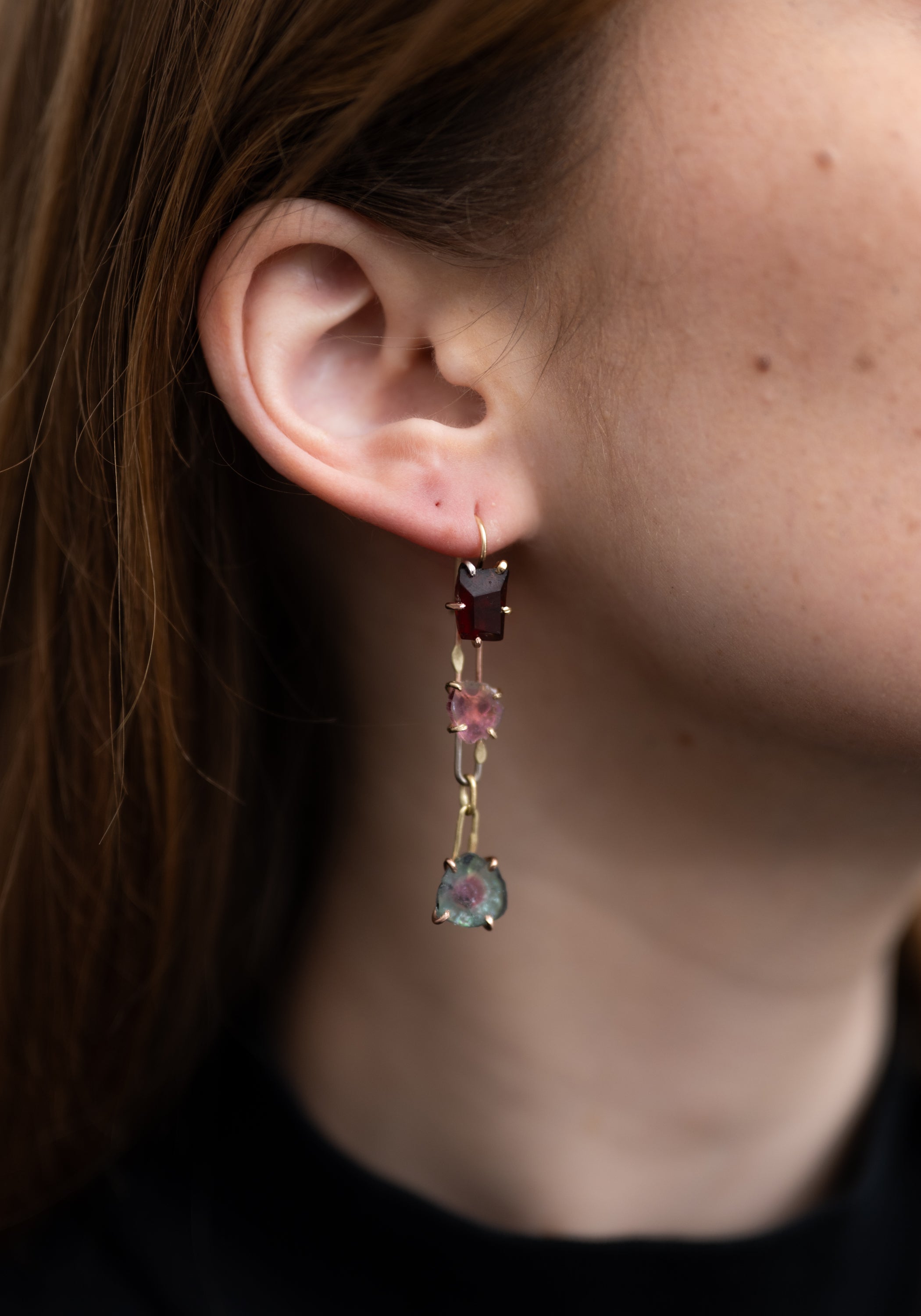 14k-18k Gold Garnet Hook Earrings