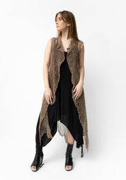 Eric Asymmetric Open Front Laser Cut Taupe Leather Vest