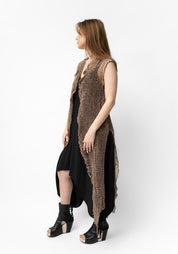 Eric Asymmetric Open Front Laser Cut Taupe Leather Vest