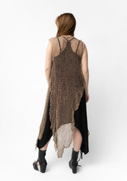 Eric Asymmetric Open Front Laser Cut Taupe Leather Vest