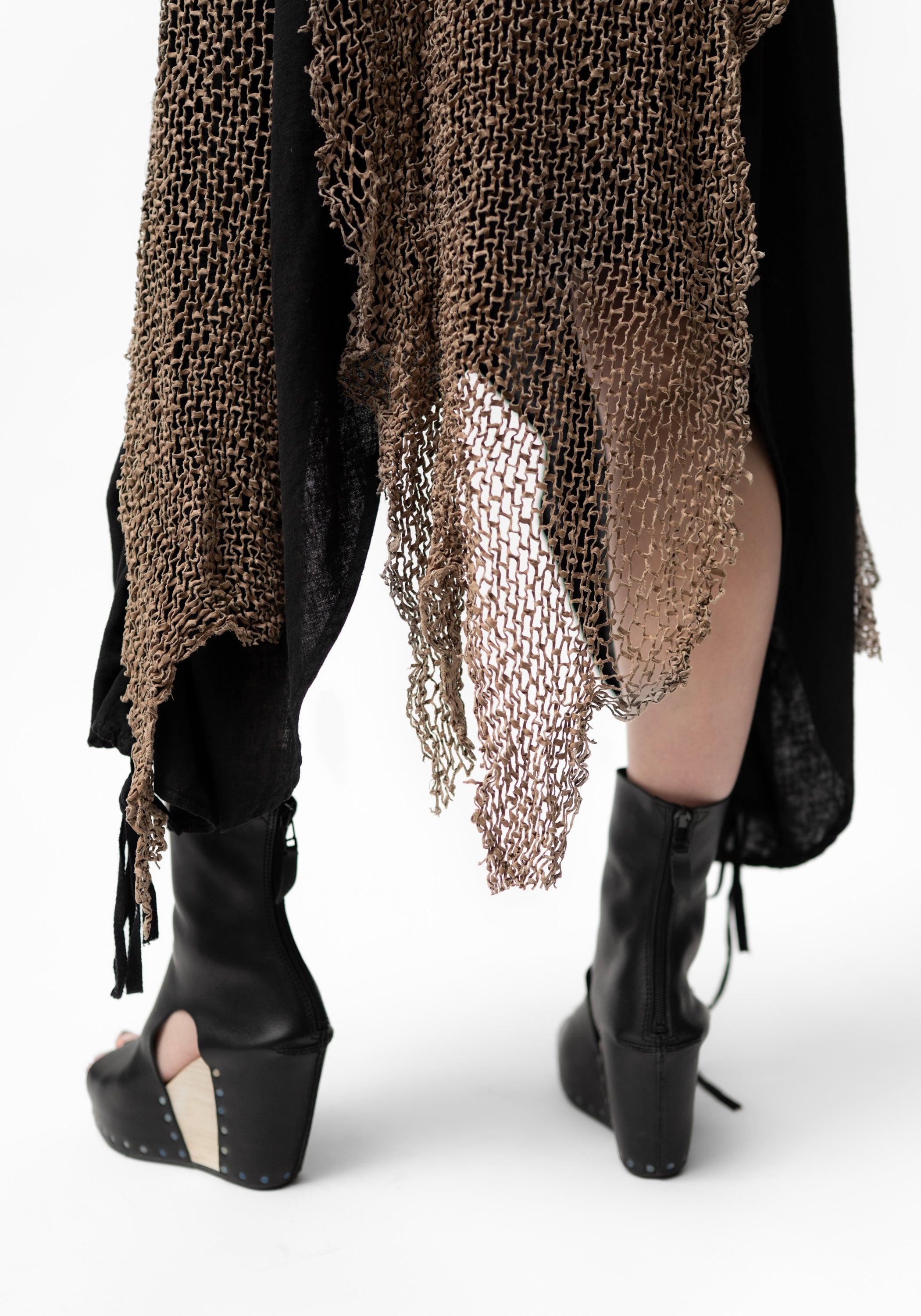 Eric Asymmetric Open Front Laser Cut Taupe Leather Vest