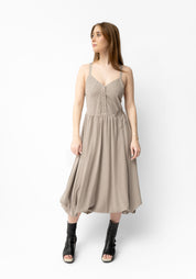 Asymmetric Strappy Button Detail Bubble Dress in INK, BLACK or STONE