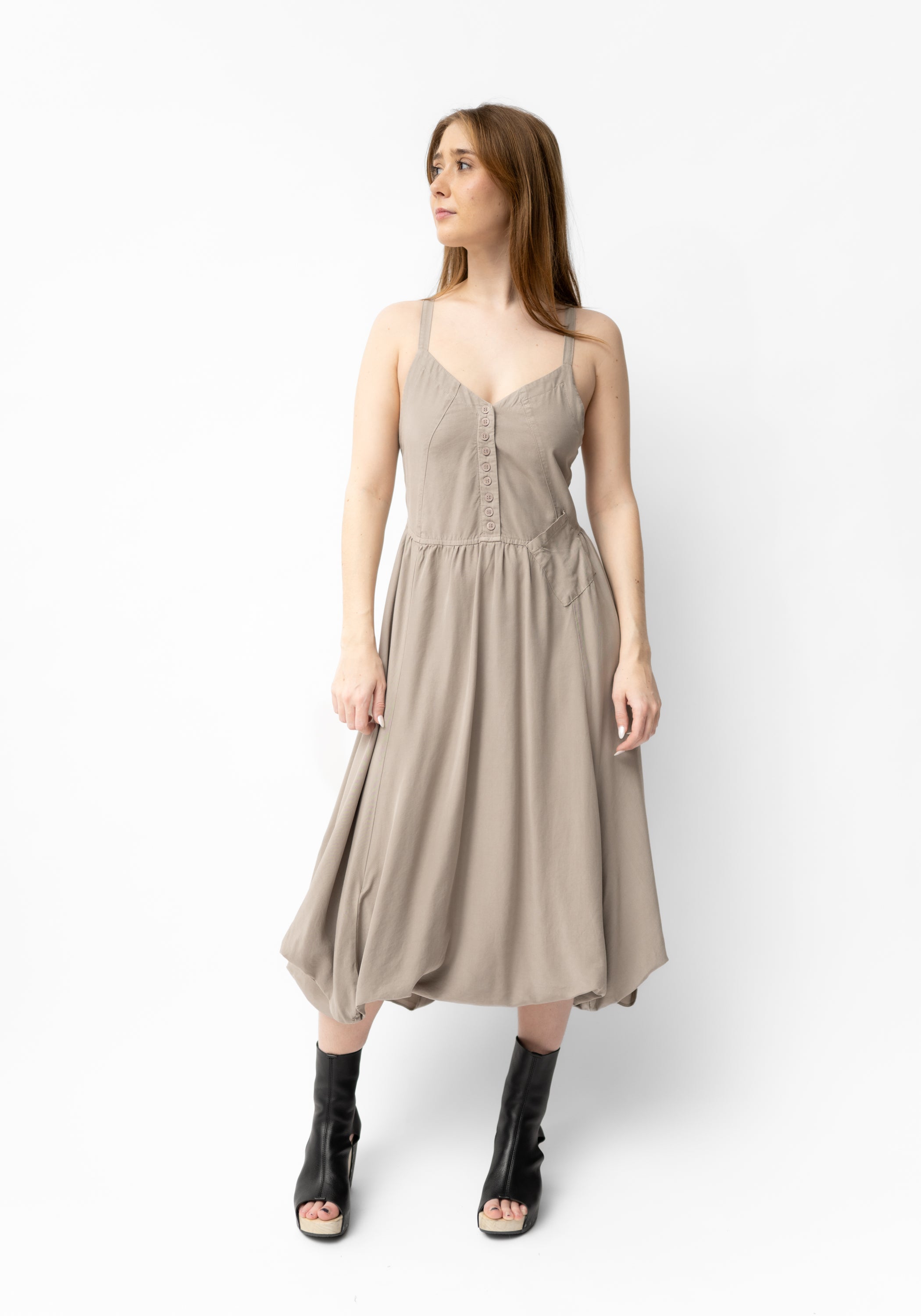 Asymmetric Strappy Button Detail Bubble Dress in INK, BLACK or STONE
