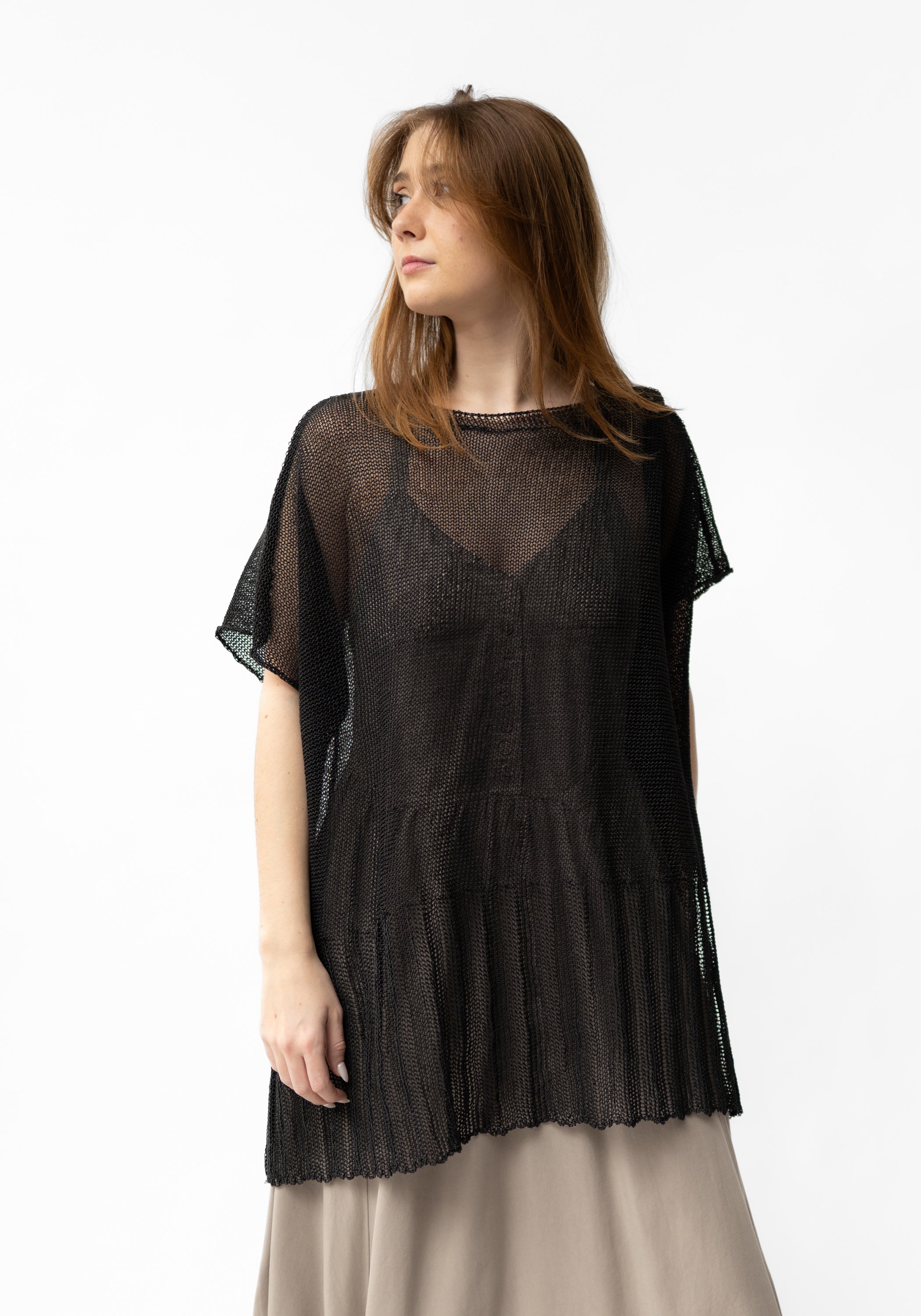 Semi-Sheer Drop Shoulder Open Knit Tunic