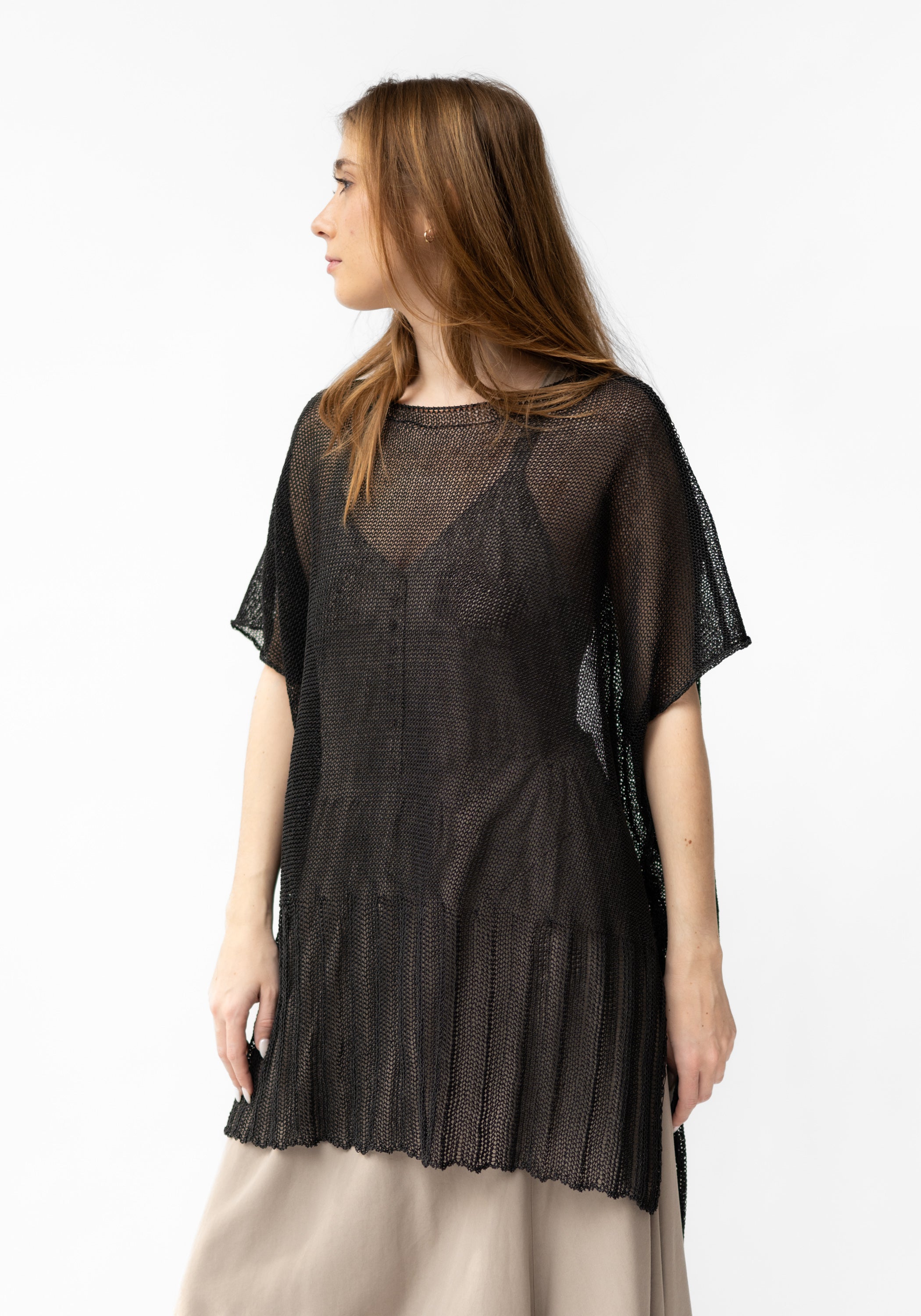 Semi-Sheer Drop Shoulder Open Knit Tunic