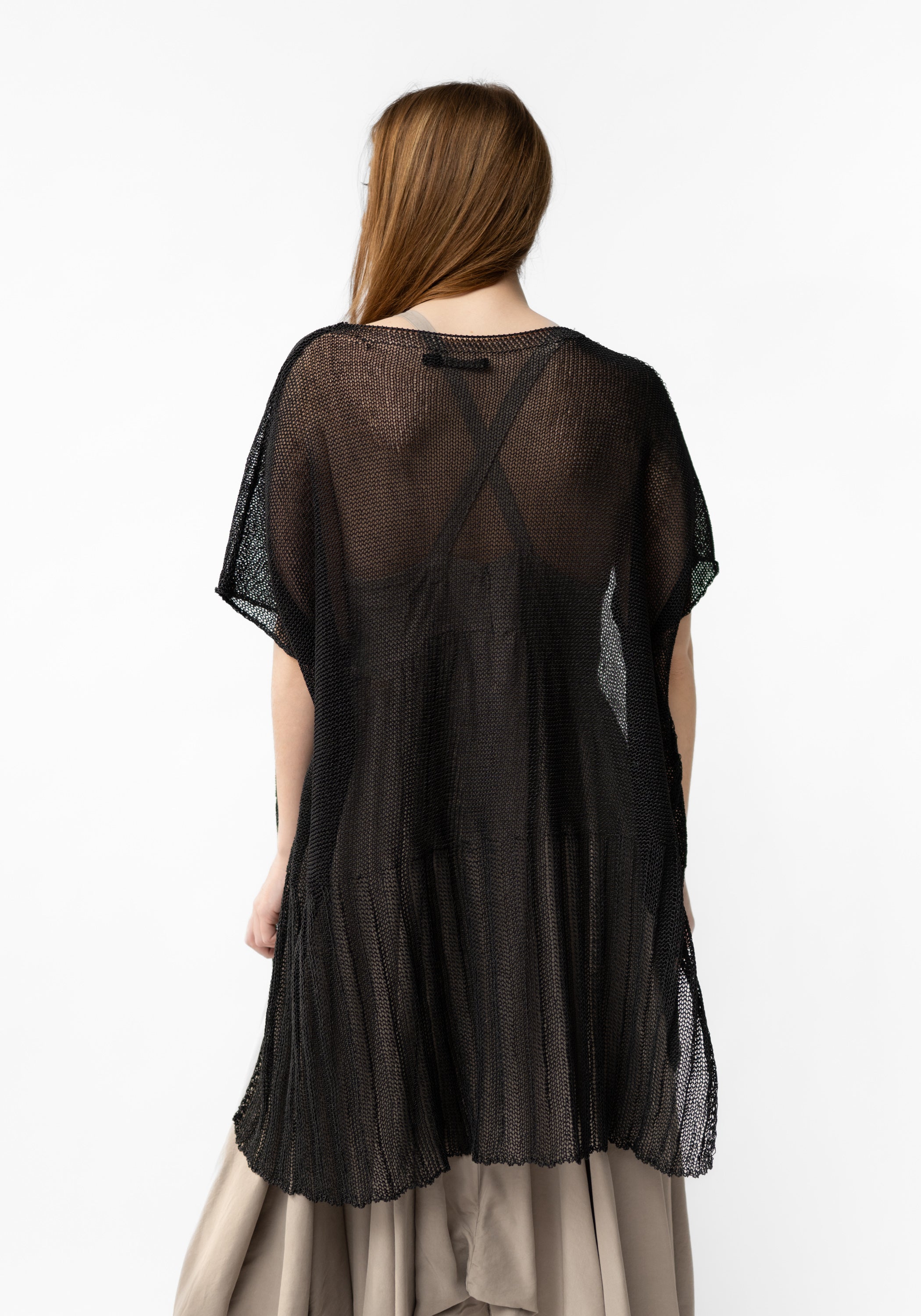 Semi-Sheer Drop Shoulder Open Knit Tunic