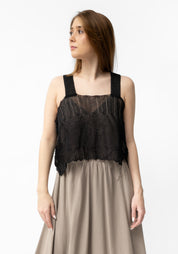 Semi-Sheer Ribbed Detail Knit Tank