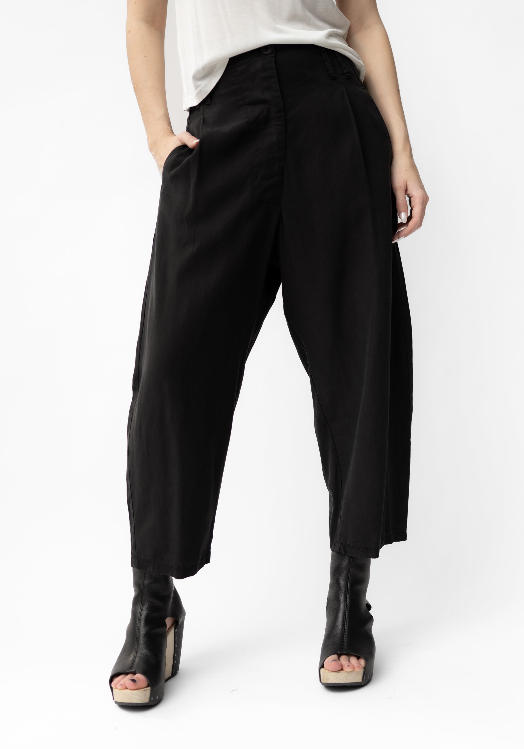 Pleat Waist Cropped Wide Leg Pants in INK, STONE and BLACK
