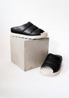 Black Leather Puff Slides | Lofina Footwear