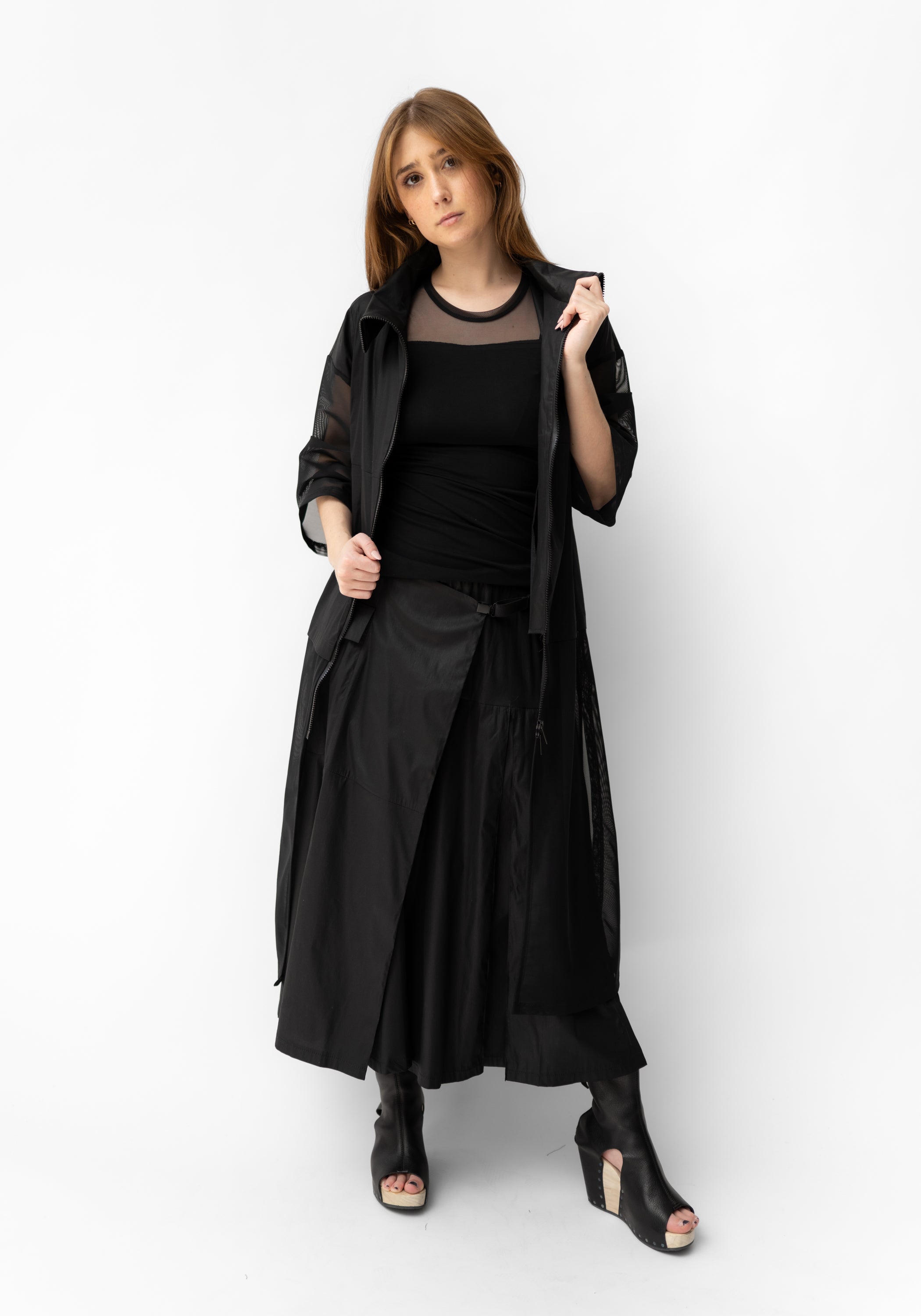 Maxi Length Mesh Panels Jacket