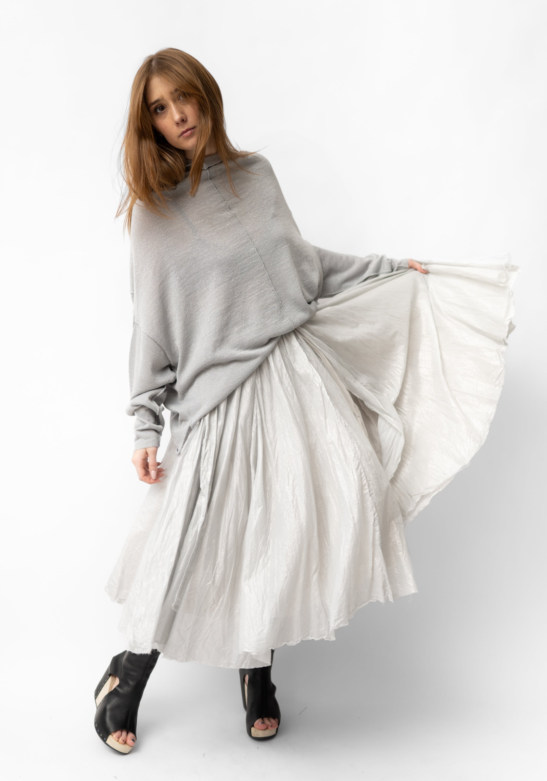 High Neck Draped Shimmer Knit Top