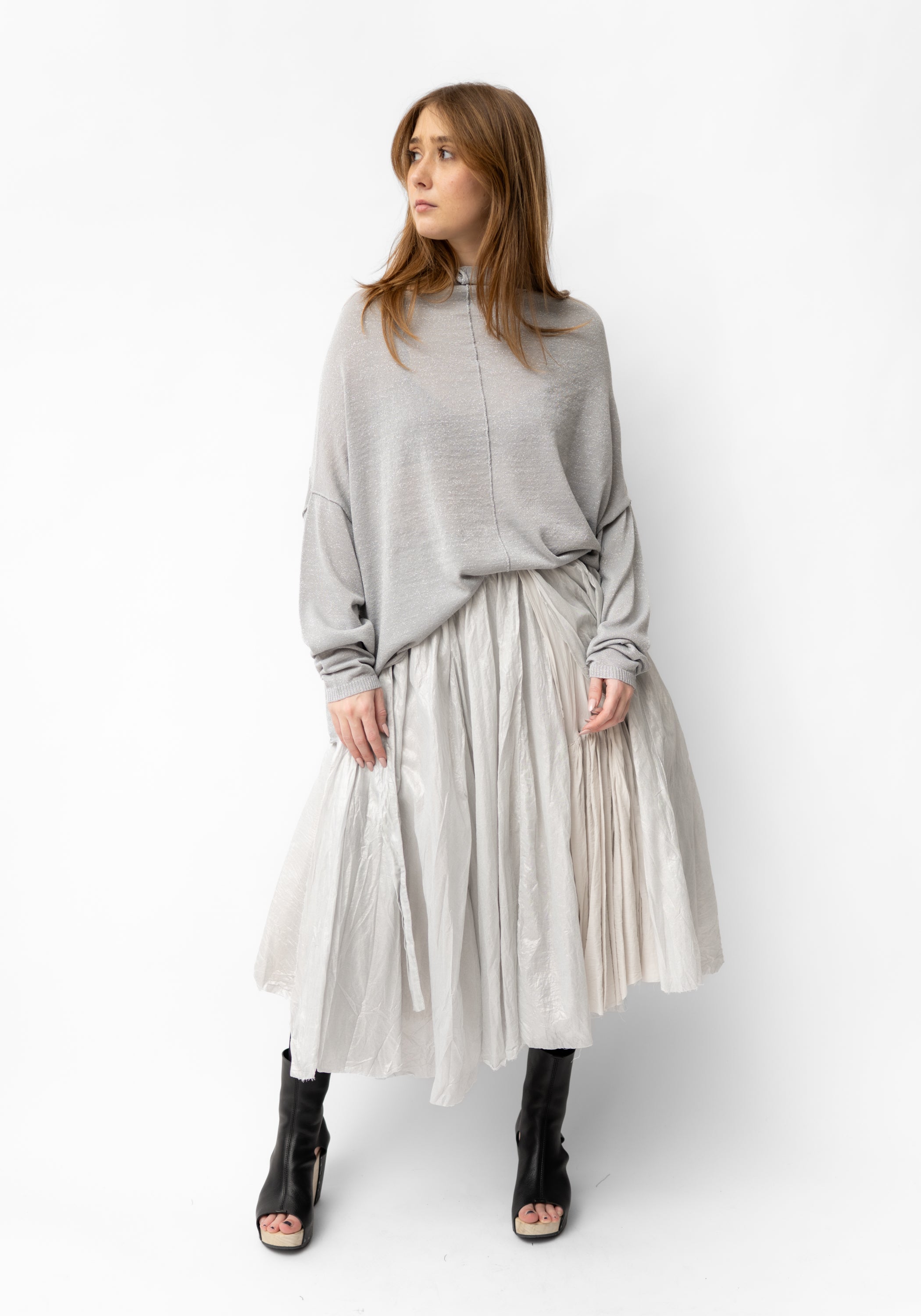 High Neck Draped Shimmer Knit Top
