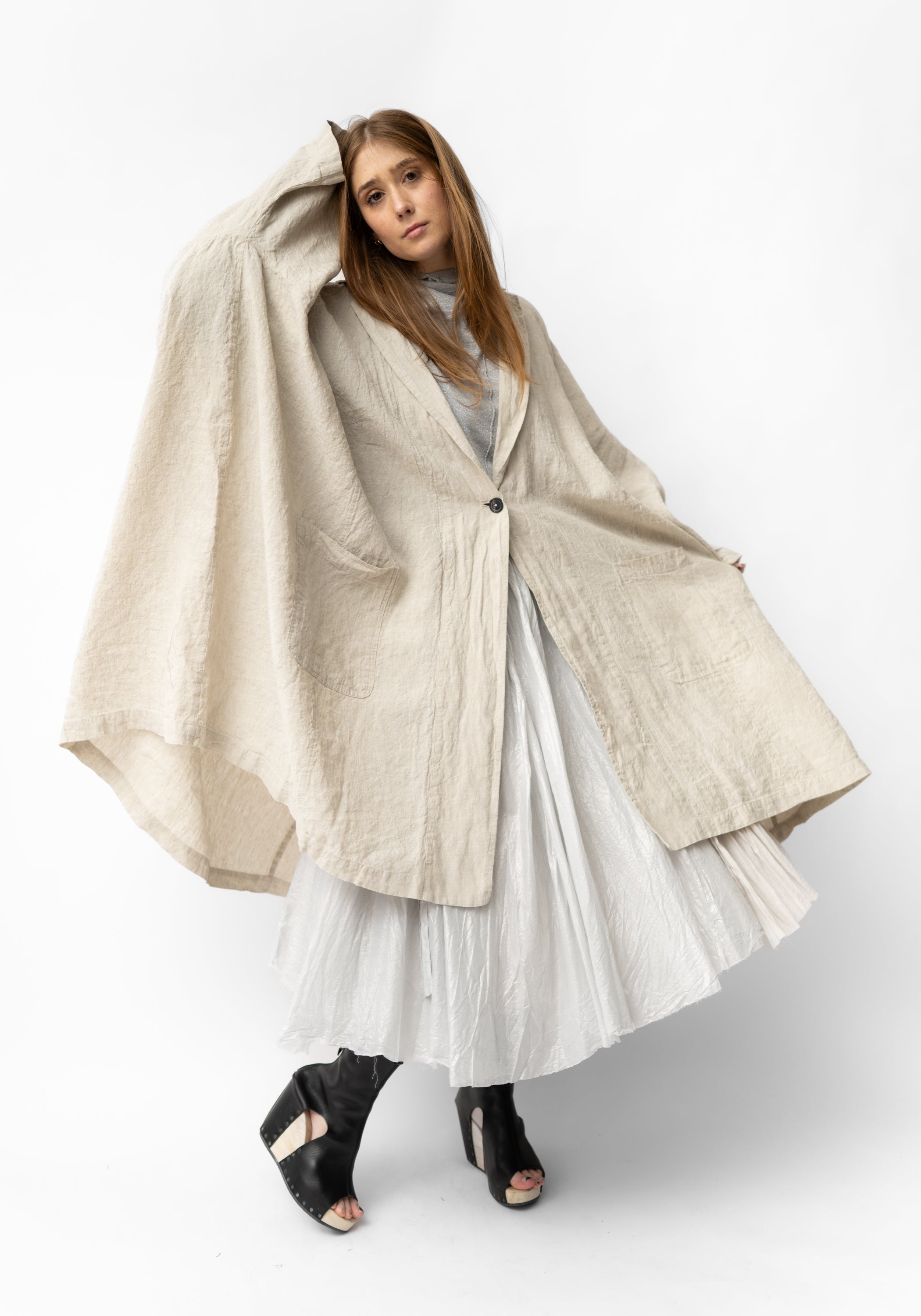 Drop Shoulder Oversized Linen Jacket